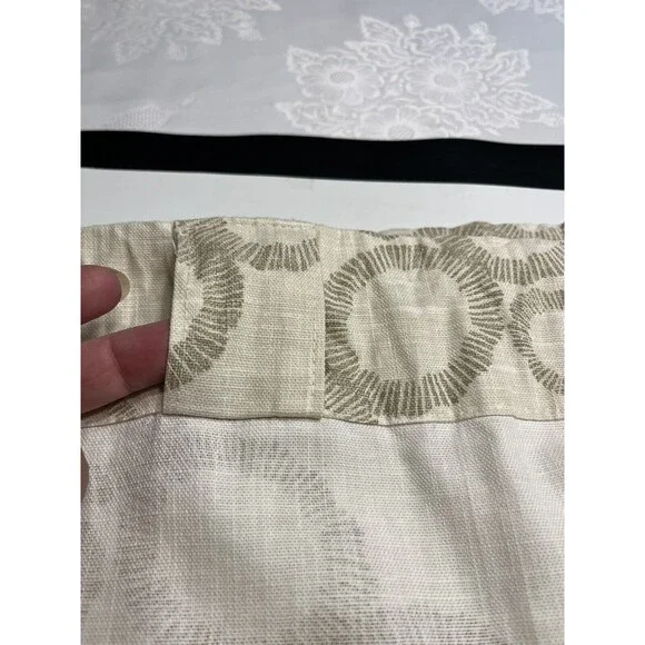 Pair of Tahari Home Cream Geometric Panel Window Curtain Drape 50”W x 84”L - Picture 6 of 8